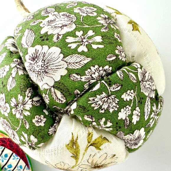 Vintage Quilted Patchwork Fabric Ball Christmas Ornament Set of 2 Boho Rustic - Picture 7 of 11